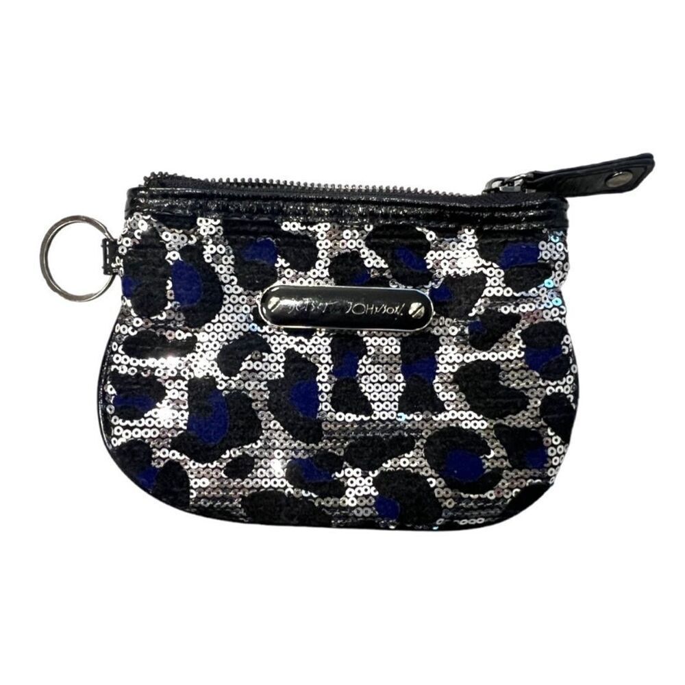Womens Betsey Johnston Sequin Bling Animal Print Coin Change Purse